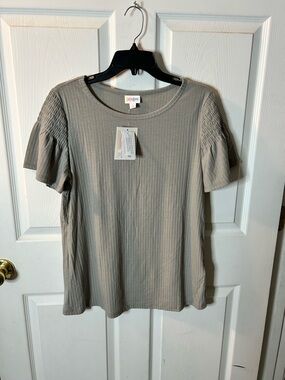 LuLaRoe gray Ribbed Flutter Sleeve Top